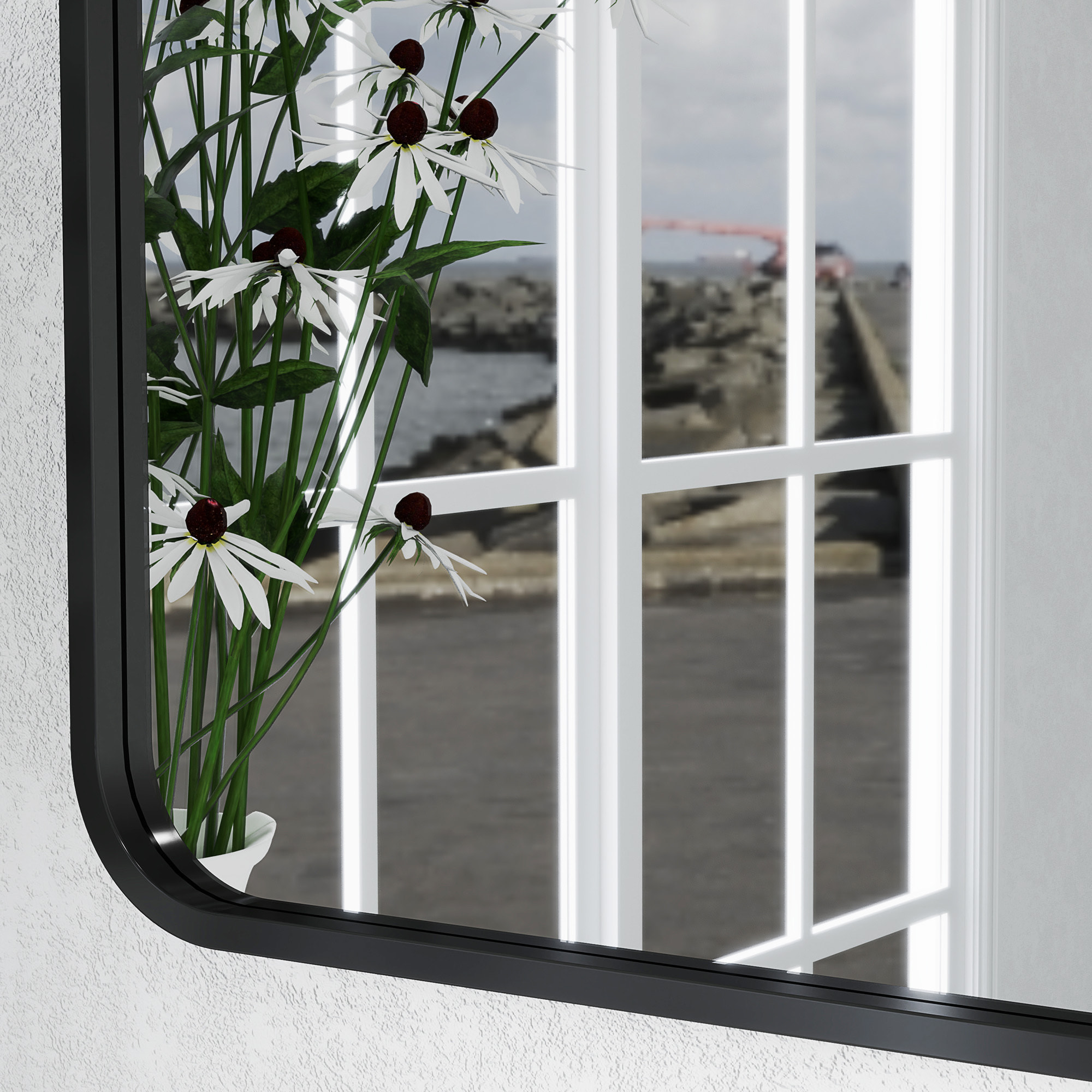 Espejo de Baño 50x70 cm Espejo Rectangular Espejo de Pared con Marco de Metal Vertical u Horizontal para Recibidor Sala de Estar Negro