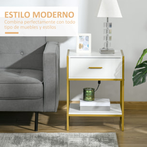 HOMCOM Mesita de Noche Mesa Auxiliar con 1 Cajón y Estante de Almacenamiento para Dormitorio Salón Cama Oficina Estilo Moderno 45x40x60 cm Blanco