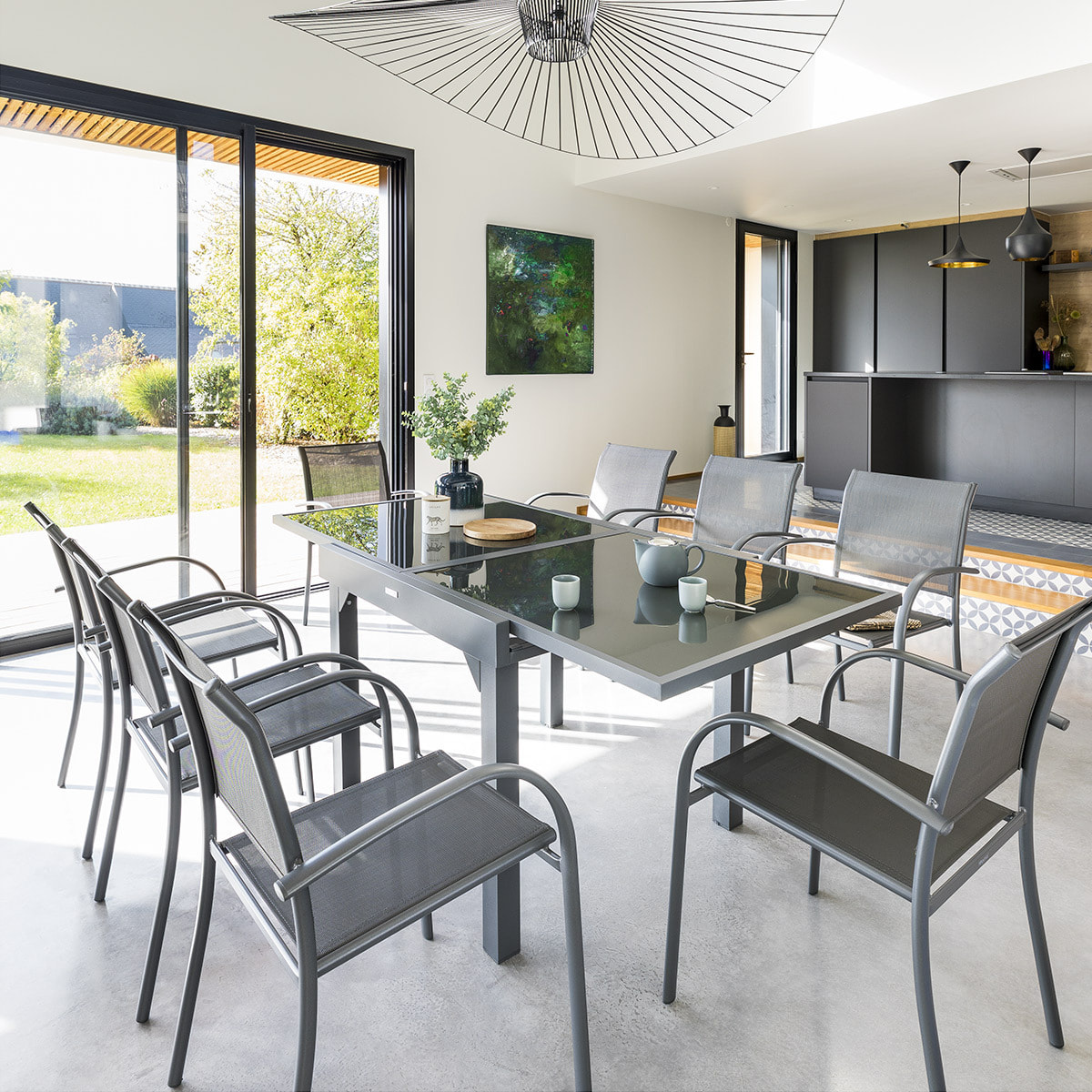 Table de jardin extensible "Piazza" anthracite & graphite 8 places en aluminium traité époxy