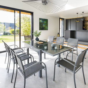 Table de jardin extensible "Piazza" anthracite & graphite 8 places en aluminium traité époxy