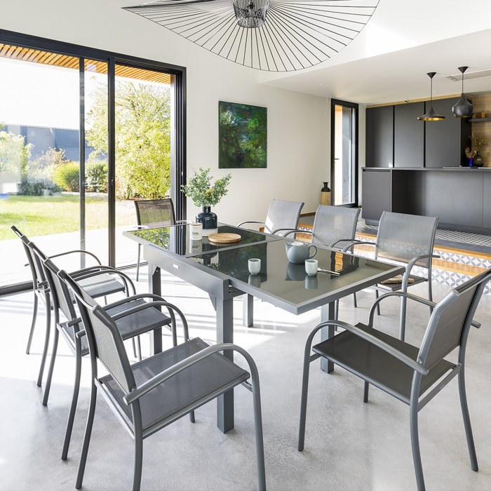 Table de jardin extensible "Piazza" anthracite & graphite 8 places en aluminium traité époxy
