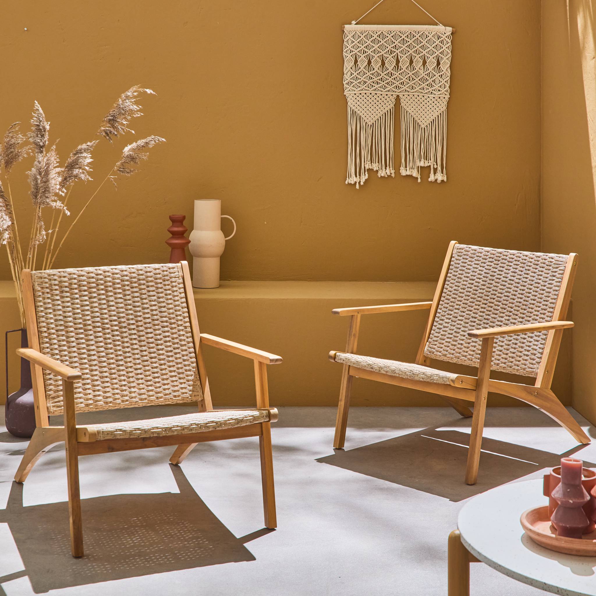 Lot de 2 fauteuils relax en bois et en résine effet paillage BELIZE 62 x 78 x 67 cm