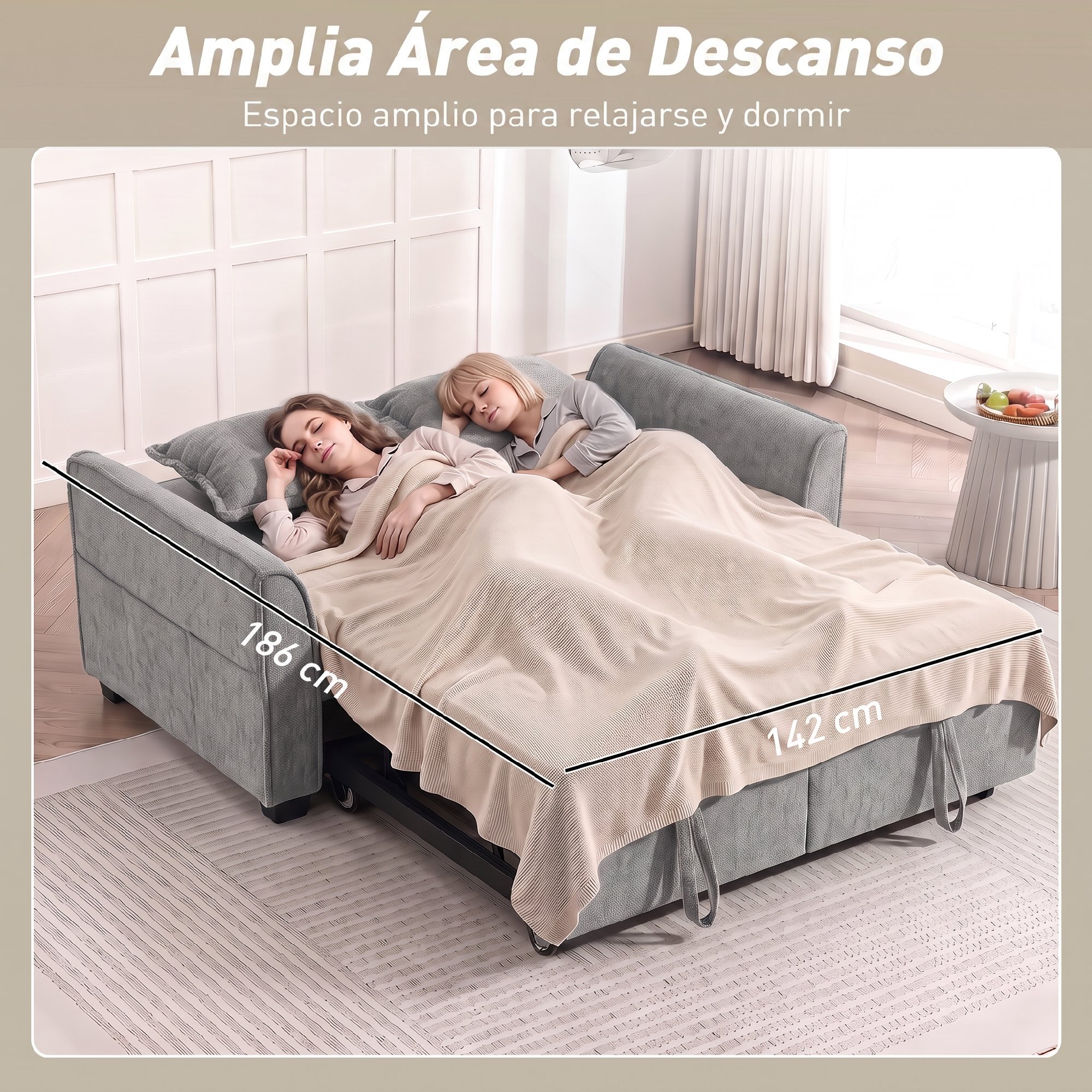 Sofá Cama 2 Plazas 4 en 1, Sofá Cama de Chenilla con 2 Módulos Extraíbles Independientes, Respaldo Ajustable 3 Niveles, 2 Cojines, 6 Bolsillos Laterales, Cama 142x186 cm, para Salón, Gris