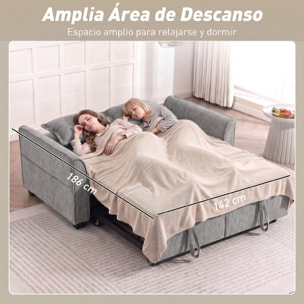 Sofá Cama 2 Plazas 4 en 1, Sofá Cama de Chenilla con 2 Módulos Extraíbles Independientes, Respaldo Ajustable 3 Niveles, 2 Cojines, 6 Bolsillos Laterales, Cama 142x186 cm, para Salón, Gris