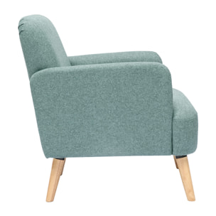 Fauteuil scandinave en tissu vert de gris et bois clair ISKO