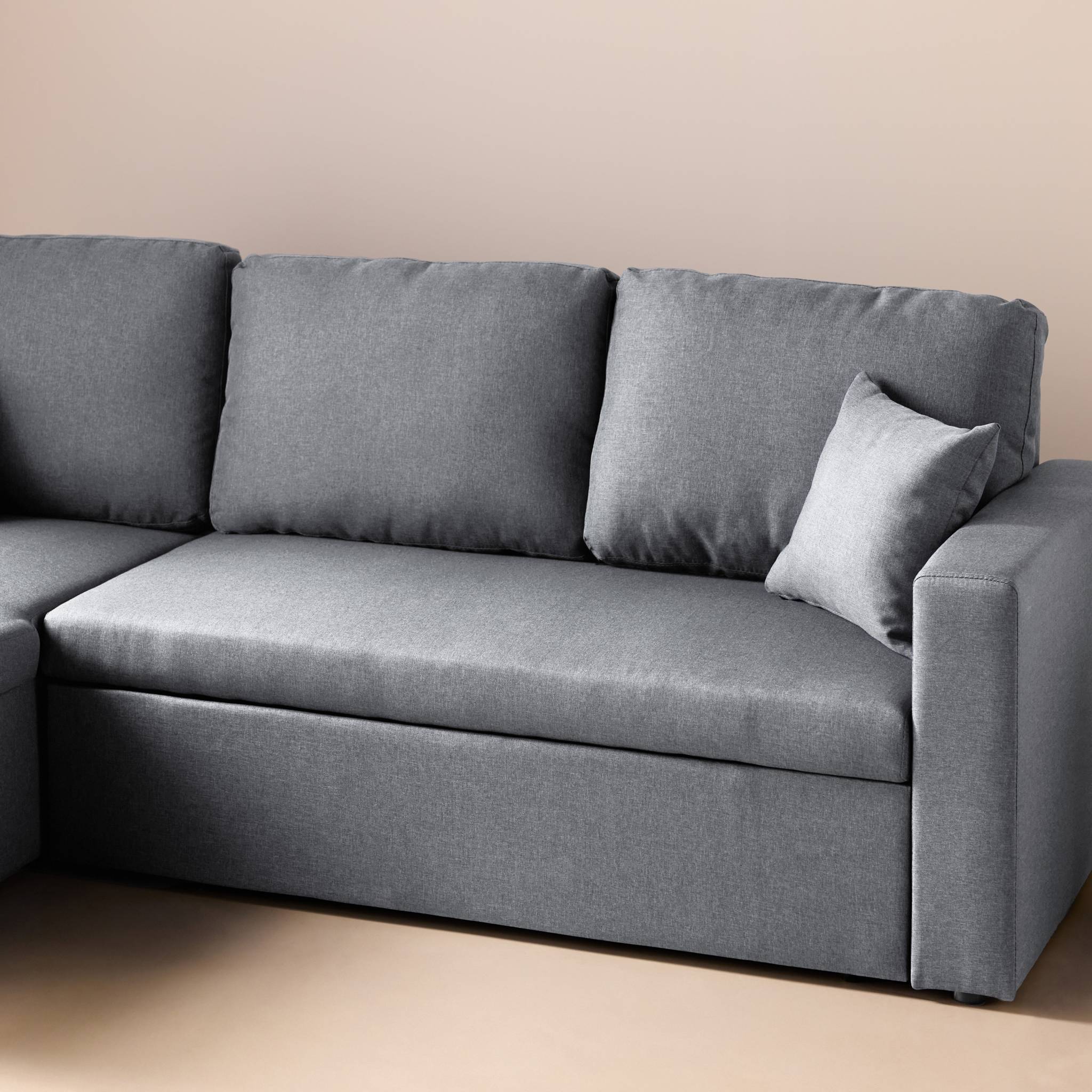Canapé d'angle convertible réversible 3 places tissu avec coffre IDA