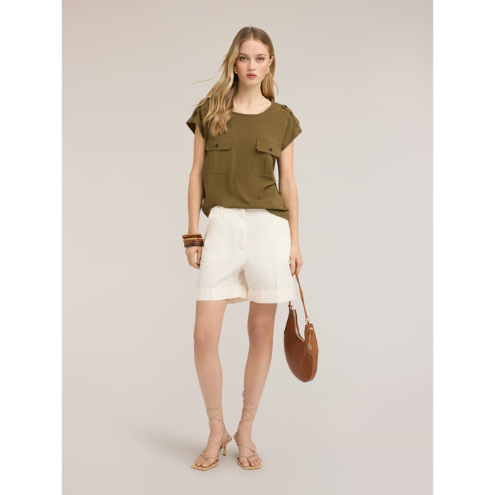Motivi - Blusa in viscosa con tasche - Verde militare