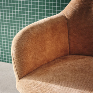 Chaise de bureau à roulettes ajustable métal et tissu camel - L 57 x P 57 x H 85/94.5cm - Stan