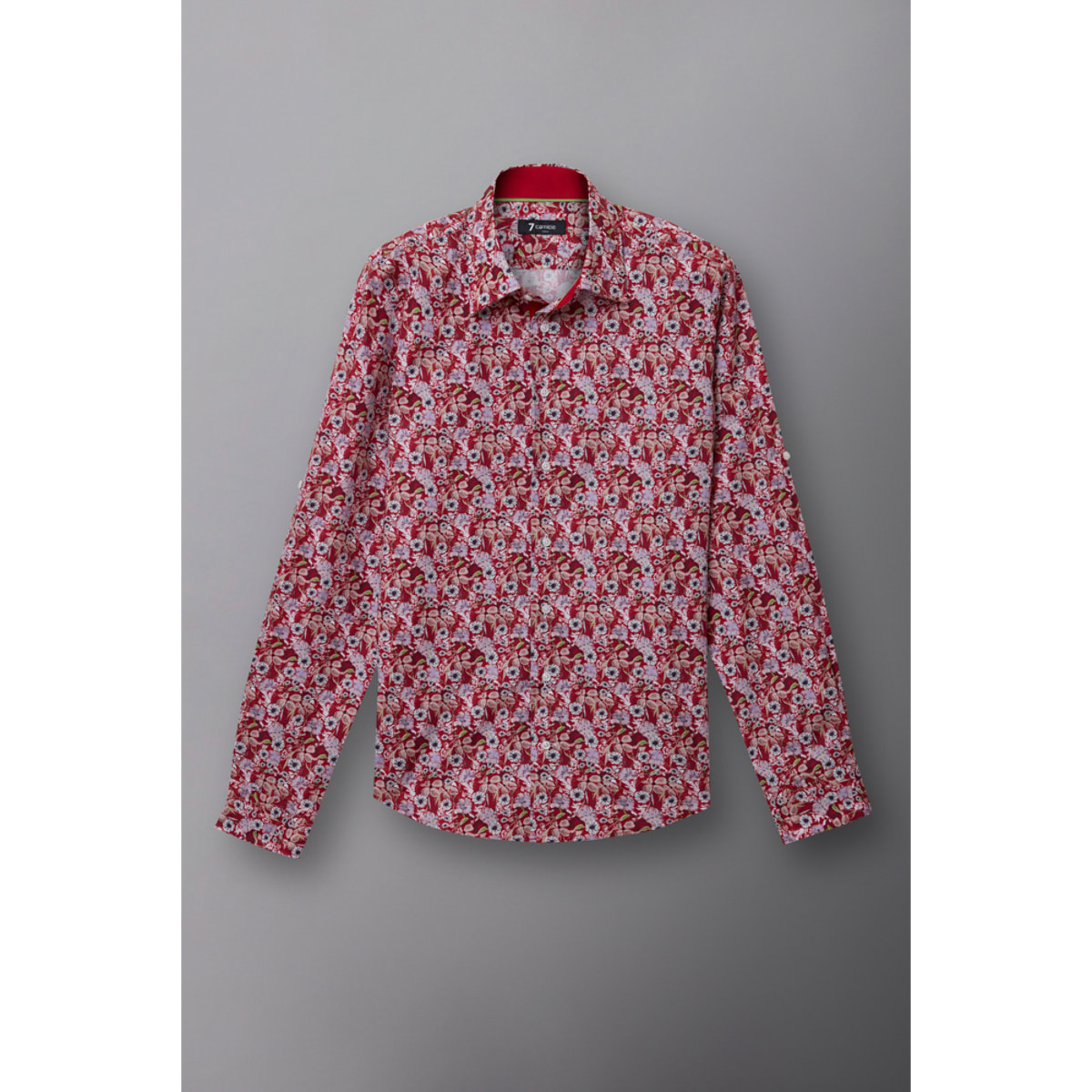 Camicia Uomo 1 Bottone Italiano Popeline Stampato Rosso\Bianco