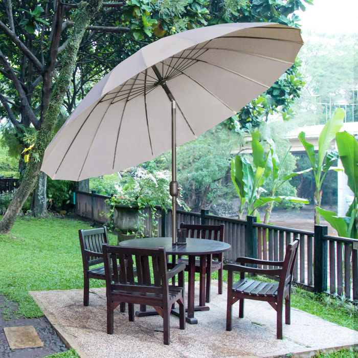 Sombrilla de Jardín Ø250x240 cm con Manivela Parasol Exterior con Mecanismo de Inclinación y Poste Desmontable de Metal para Terraza Piscina Patio Gris Claro