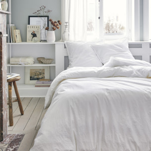 Parure de lit Housse de couette + taies rectangles unie en coton, Made in France, TOUT DOUX , Blanc