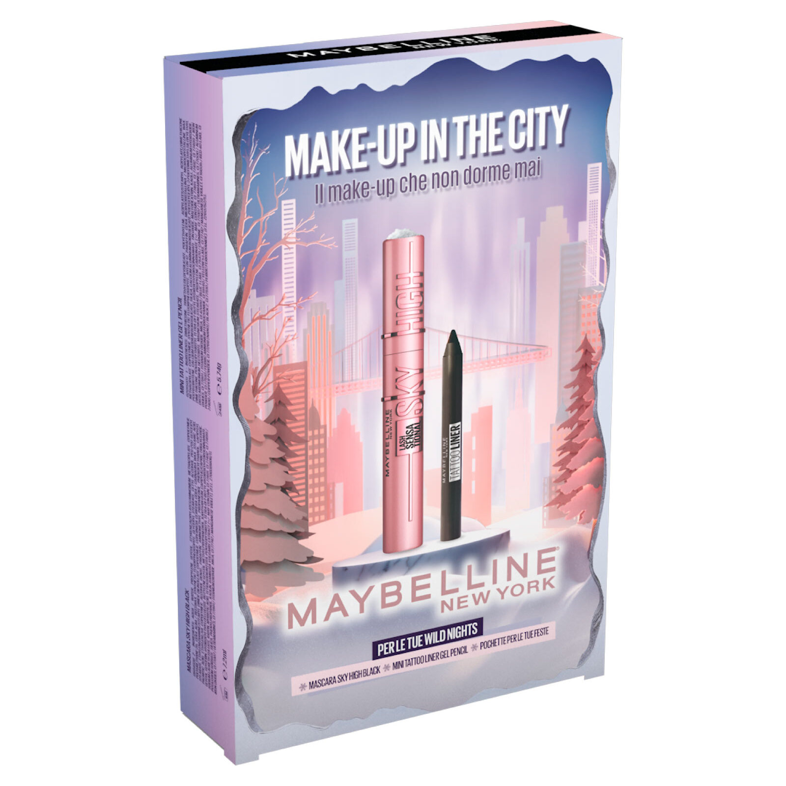 Confezione Regalo Natale Make Up in The City con Mascara Sky High Nero + Mini Matita Occhi + Pochette