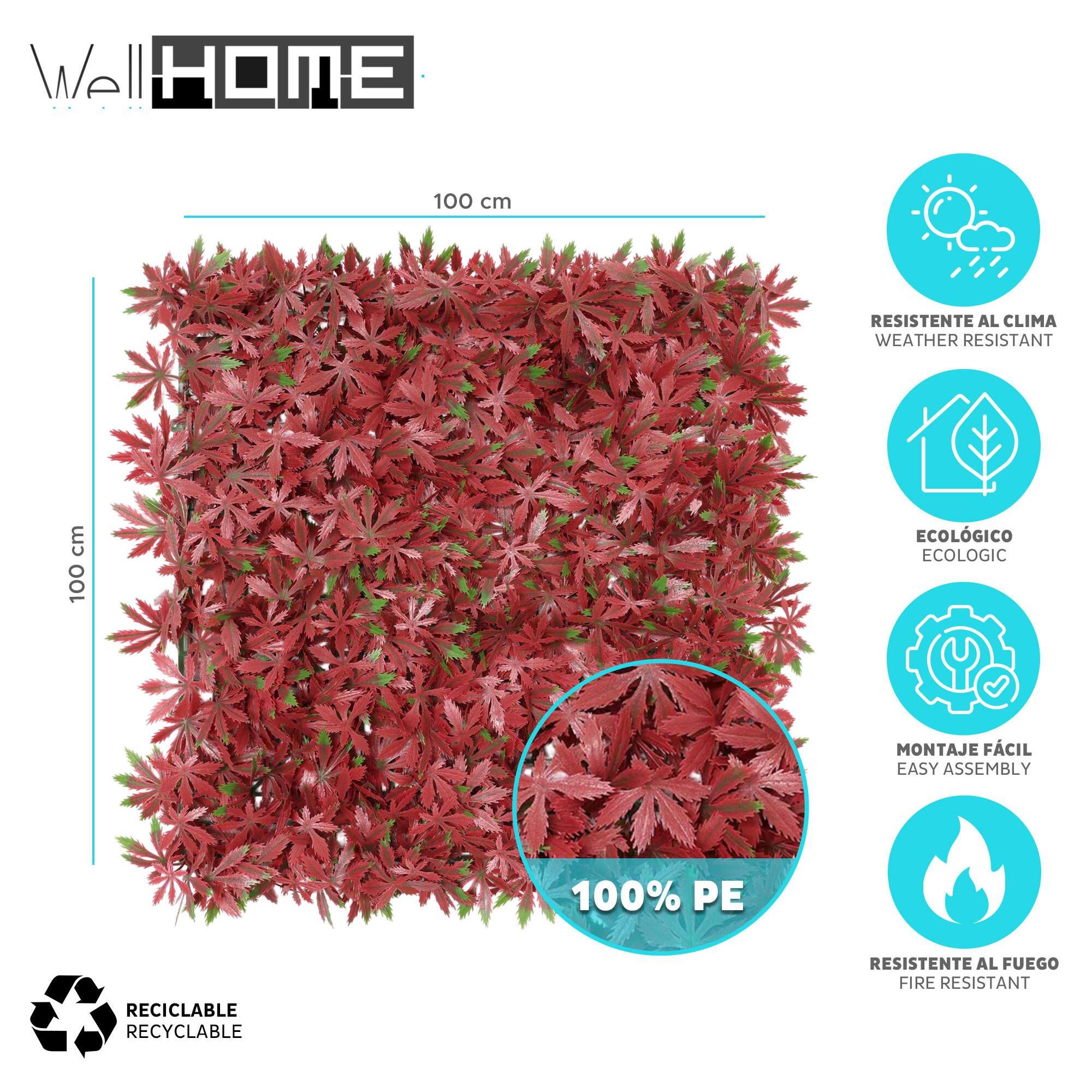 Well home jardín vertical artificial, panel de seto 100x100cm, para decoración interior y exterior - flores rosas y verdes