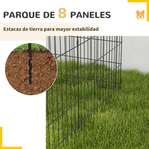 Parque de Juegos para Perros 8 Paneles Plegables Jaula Metálica para Mascotas con Puerta y Doble Cerradura para Jardín Patio Exterior Negro