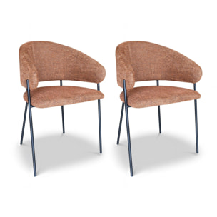 Lot de 2 fauteuils de table en tissu terracotta et pieds en métal noir EROS