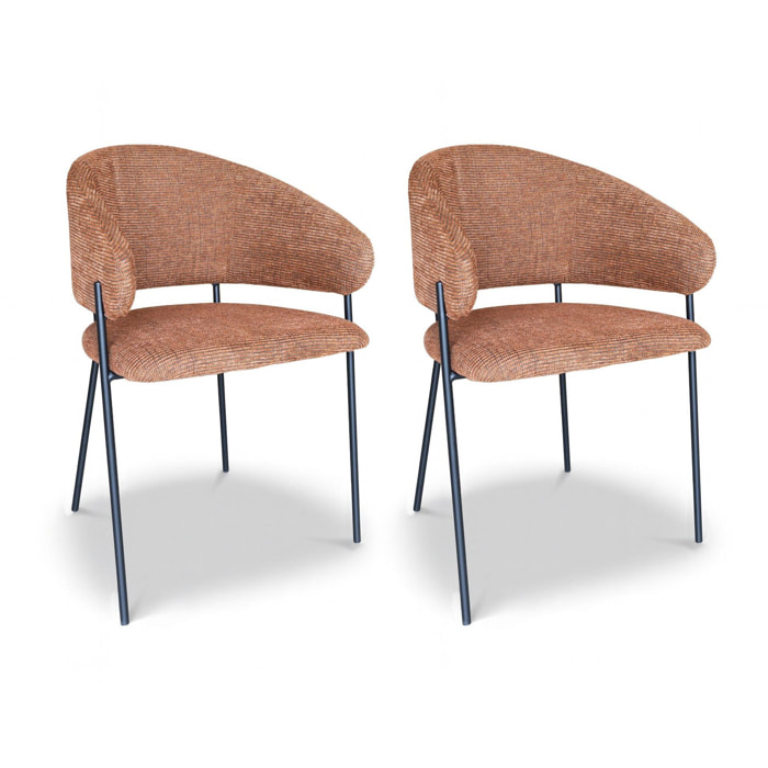 Lot de 2 fauteuils de table en tissu terracotta et pieds en métal noir EROS