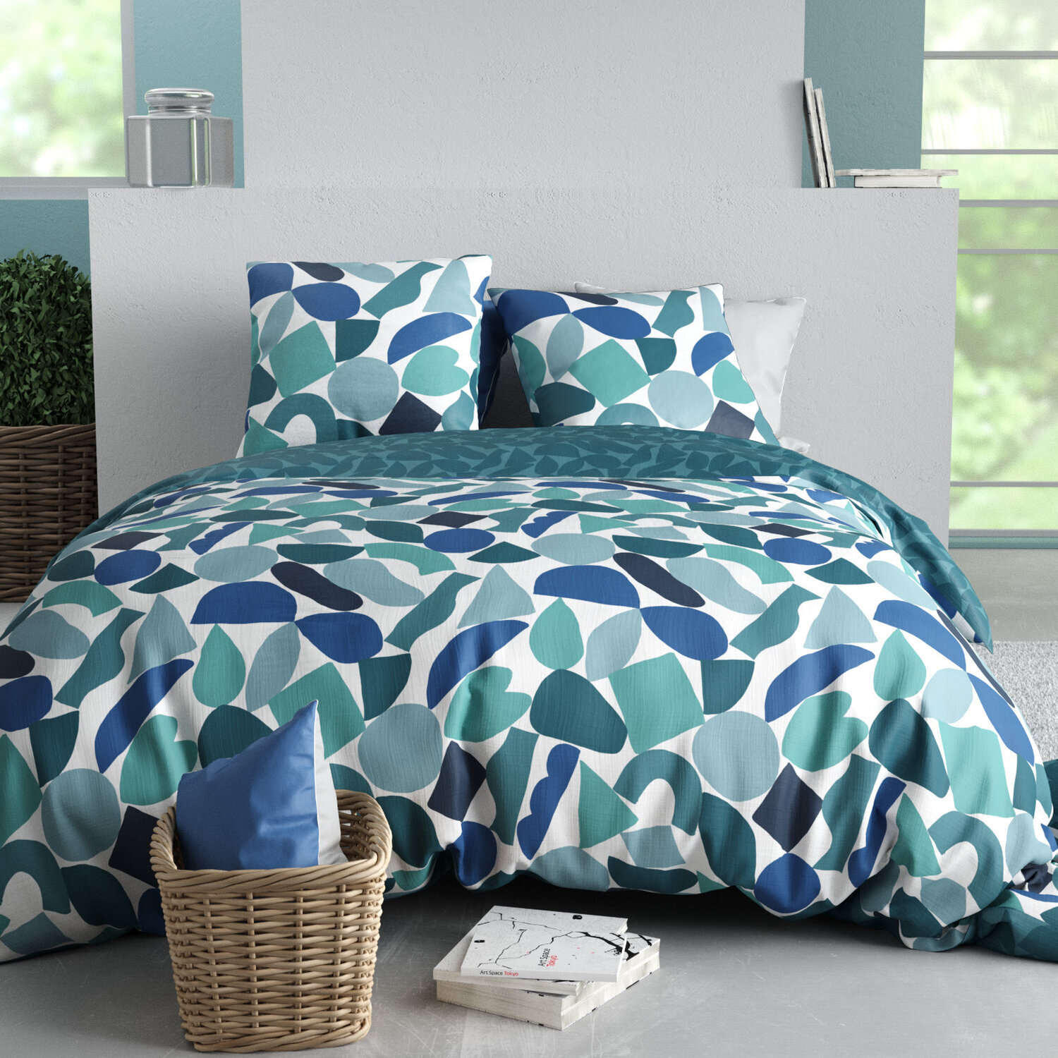 Parure housse de couette imprimé 100% coton - nano - bleu
