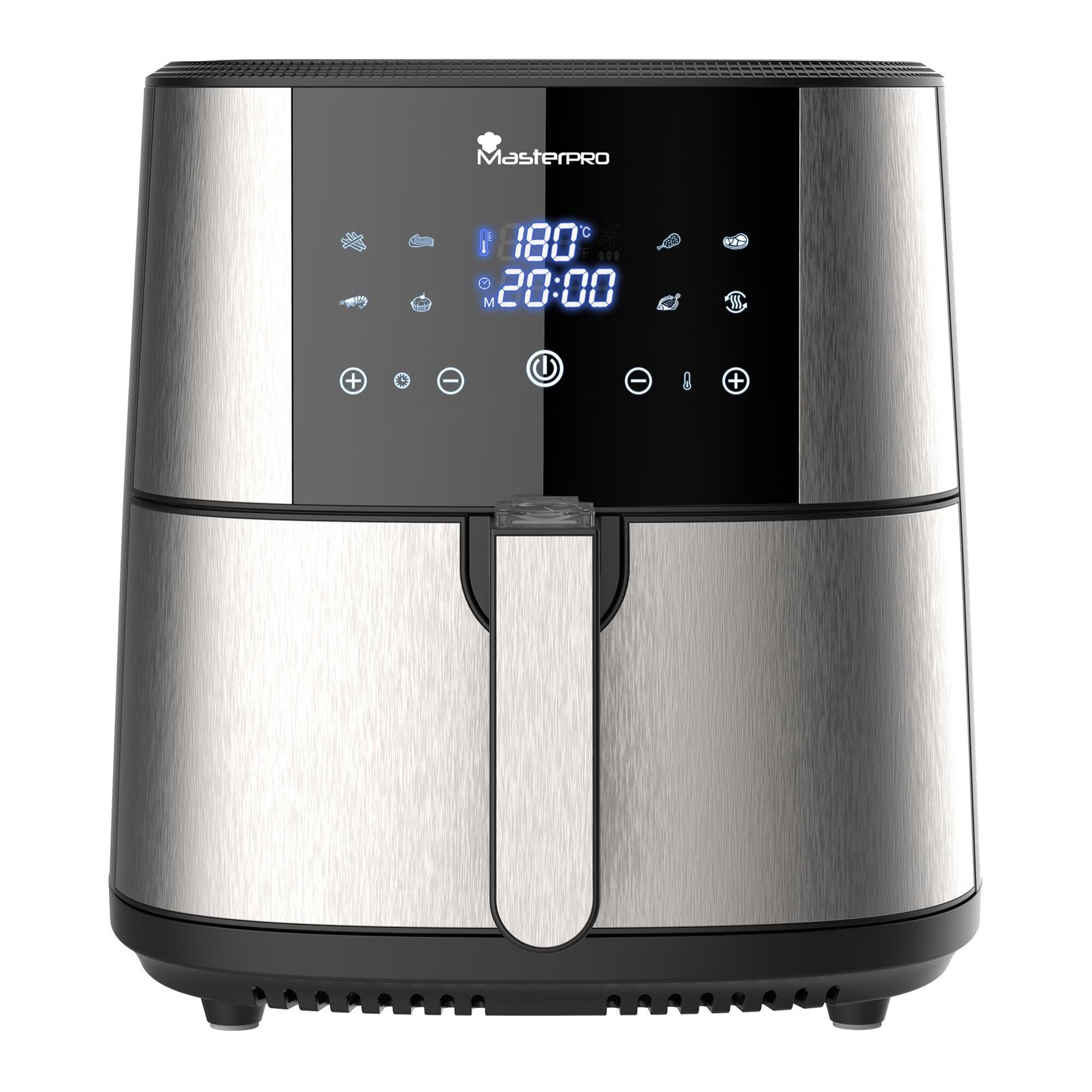 Freidora de aire rocket de 6l sin pfas 1800w con revestimiento cerámico, pantalla táctil led masterpro