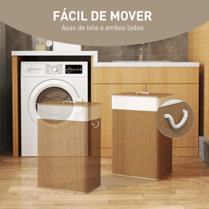 Cesto de Ropa Sucia con Tapa 72L Cesta Colada de Bambú con Bolsa Interior Extraíble y Asas para Lavandería Dormitorio 40x30x60 cm Marrón