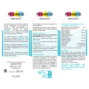 PEDIAKID - Sirop Nervosité -Complément Alimentaire Naturel - Formule Exclusive au Sirop d'Agave - Favorise l'Apaisement - Réduit l'Agitation - Arôme Naturel Cassis - Lot de 2 Flacons de 125 ml