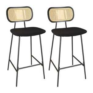 Lot de 2 chaises de bar en bois et velours noir NOSARA