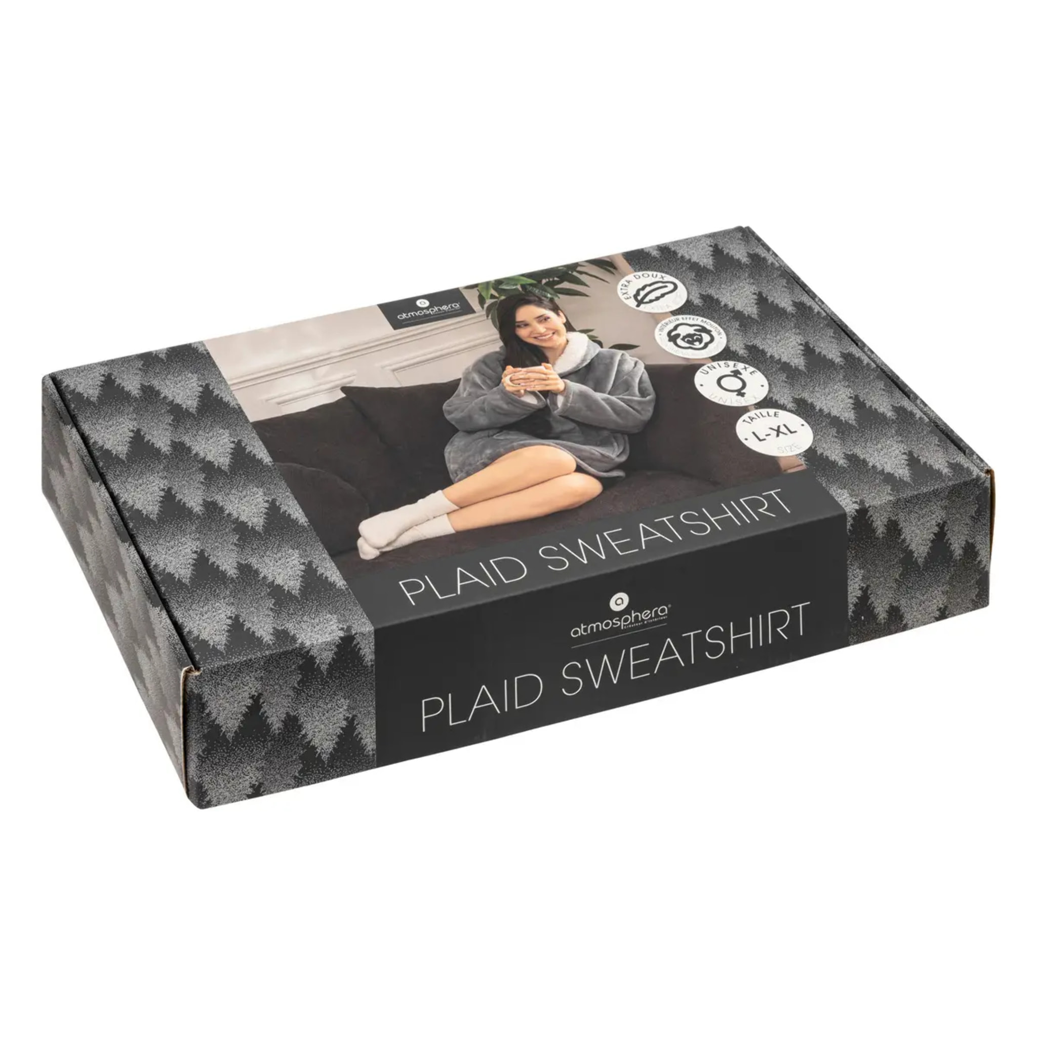 Plaid sweatshirt à capuche gris L-XL