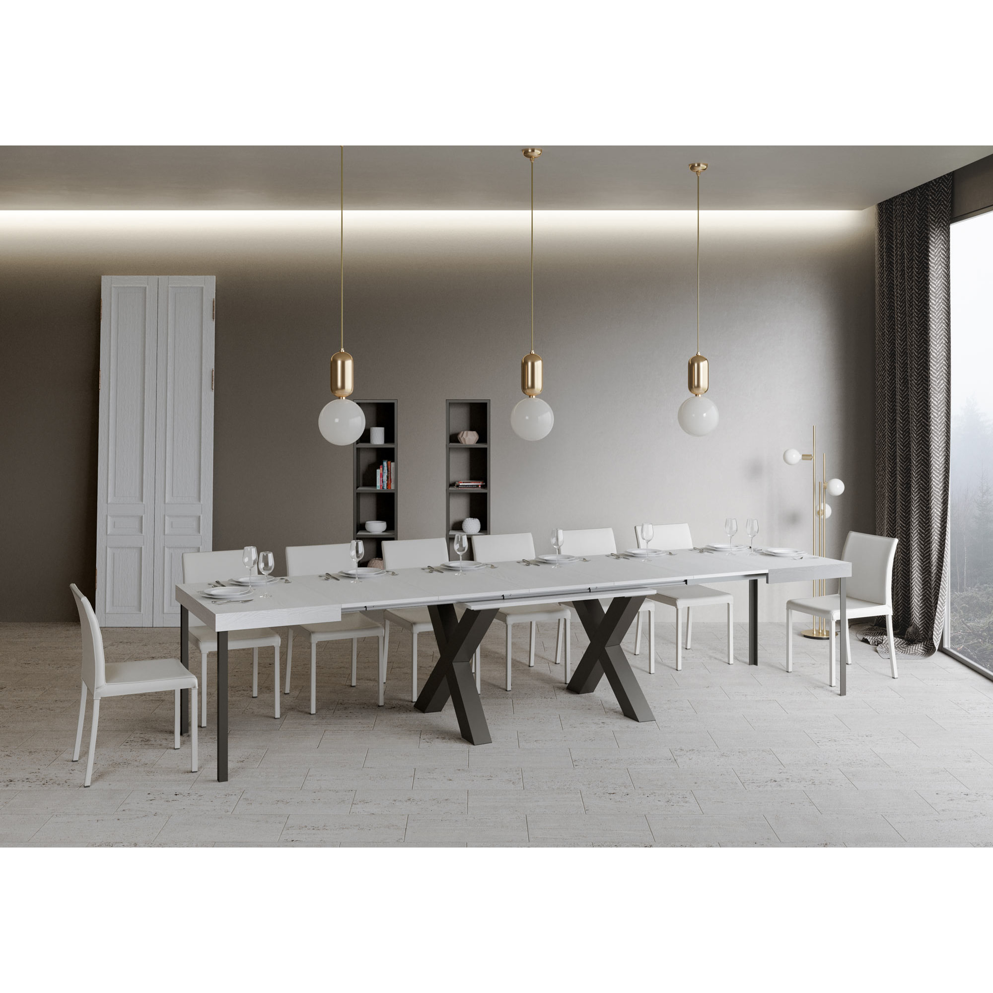 Mesa extensible 90x180/440 cm Traffic Fresno Blanco estructura Antracita