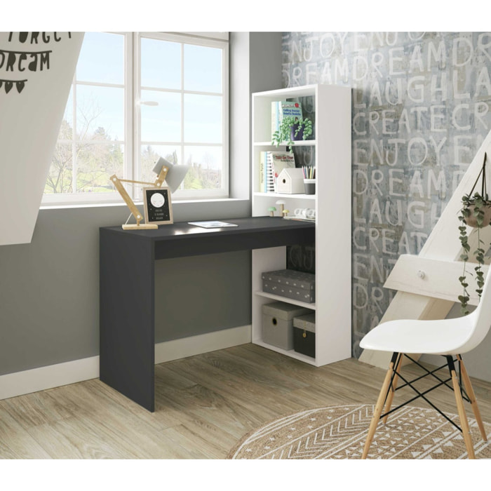 Mesa Escritorio Estanteria Duplo 144x120x53 Cm Blanco Artik Y Gris Antracita