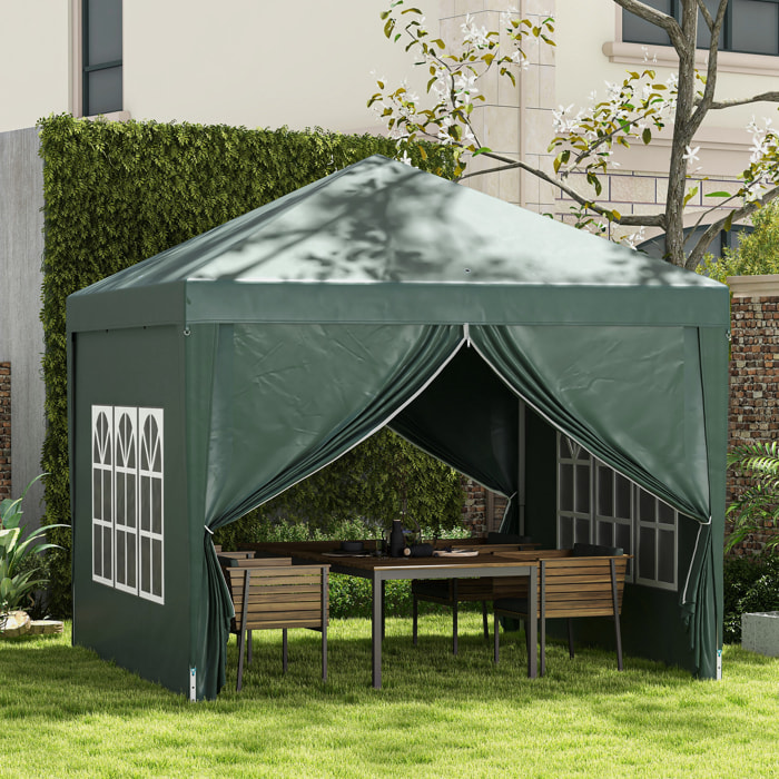 Carpa Plegable con 4 Paredes Desmontables 3x3 m Cenador de Jardín Gazebo Impermeable Protección UV y Bolsa de Transporte Pabellón para Recepción Eventos Camping Cerveza Verde