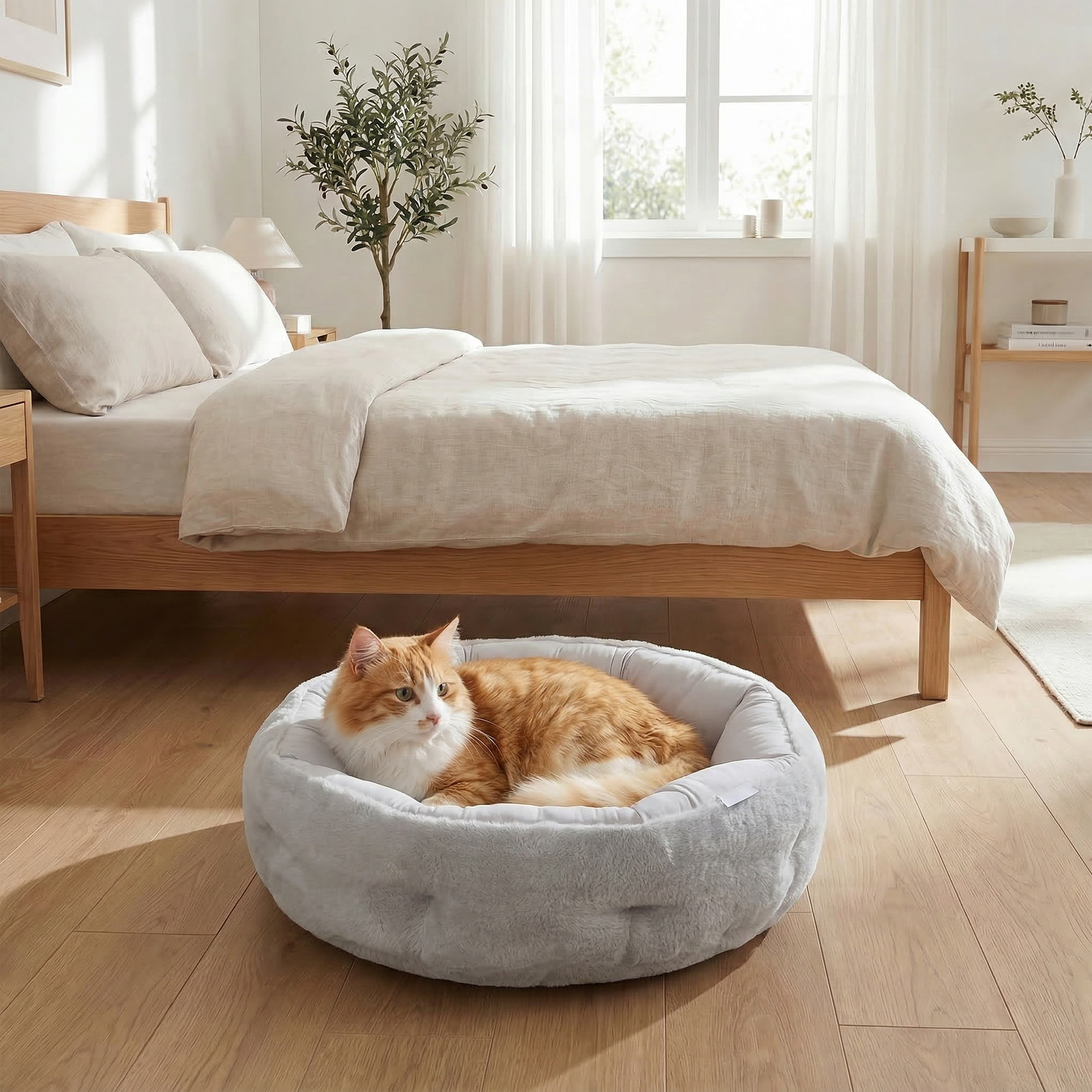 Lit pour chat réversible rebord de soutien tissu gris clair