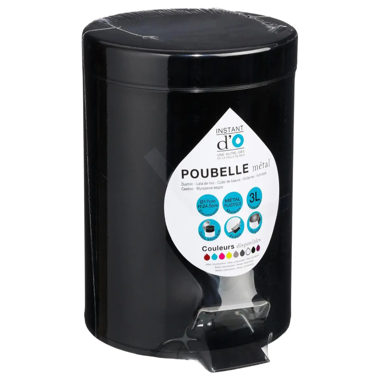 Poubelle ronde métal 3L Noir Colorama