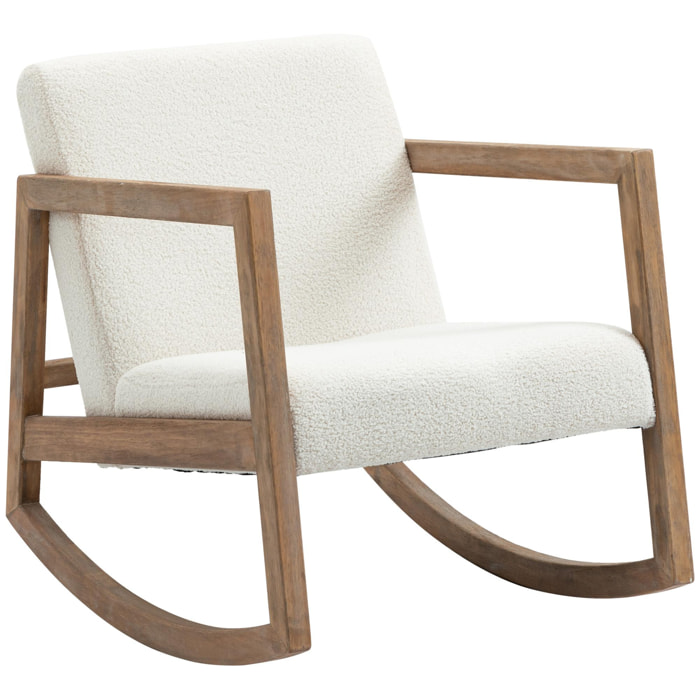 HOMCOM Silla Mecedora Tapizada en Forro Polar Sillón Balancín Relax con Asiento Acolchado Reposabrazos y Pies de Madera de Caucho para Salón Dormitorio 60x81x71 cm Crema