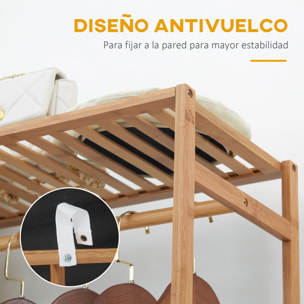 Perchero de Pie de Bambú Perchero para Ropa con Estante de Almacenamiento de 6 Niveles y Varilla Colgante para Salón Dormitorio Entrada 90x30x145 cm Natural