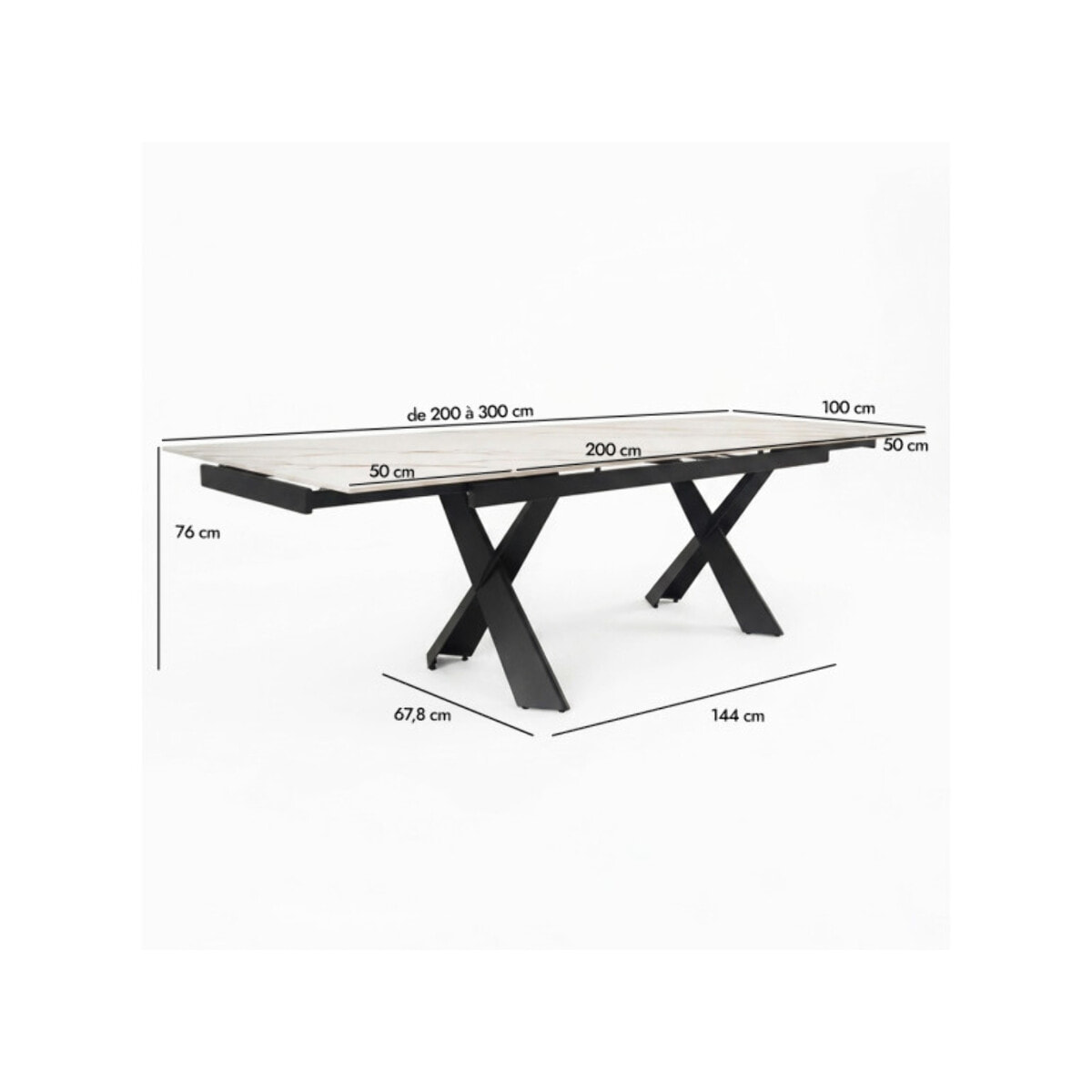 Table à manger extensible 200/300cm céramique blanc effet marbré - NYLA