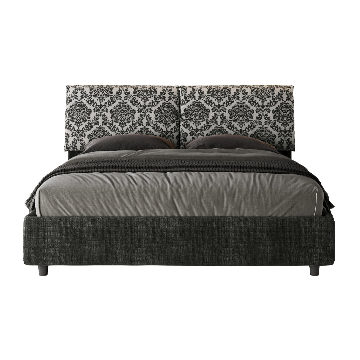 Letto matrimoniale con rete imbottito 160x210 tessuto Agata 8 blu Mados