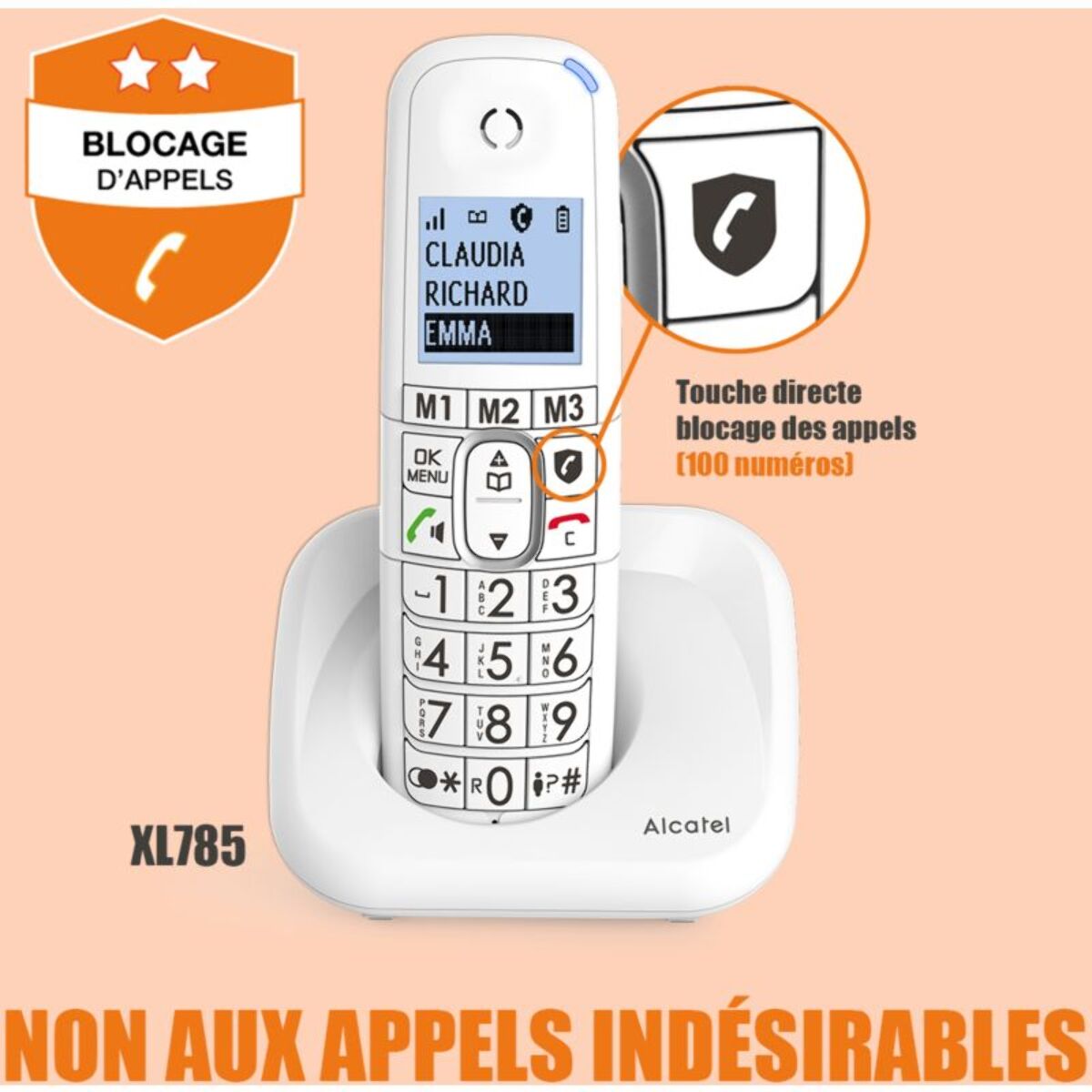 Téléphone sans fil ALCATEL XL785 Duo Blanc