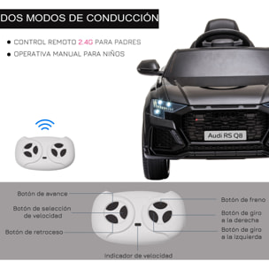 Coche Eléctrico para Niños +3 Años Audi RS Q8 con Batería 6V Mando y Luces Negro