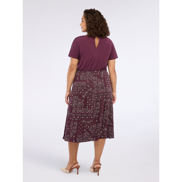 Fiorella Rubino - Vestido flare bimaterial con estampado - Burgundy