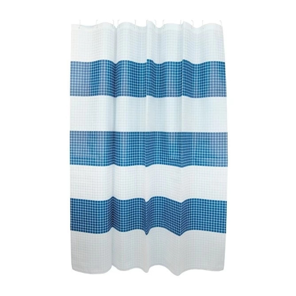 Rideau de douche Polyester QUADRO 180x200cm QUALITE PREMIUM Bleu & Blanc - Anneaux inclus MSV