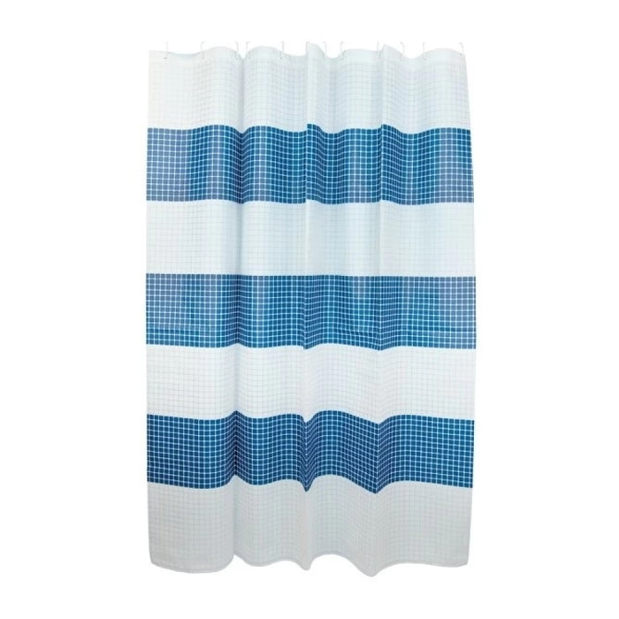 Rideau de douche Polyester QUADRO 180x200cm QUALITE PREMIUM Bleu & Blanc - Anneaux inclus MSV