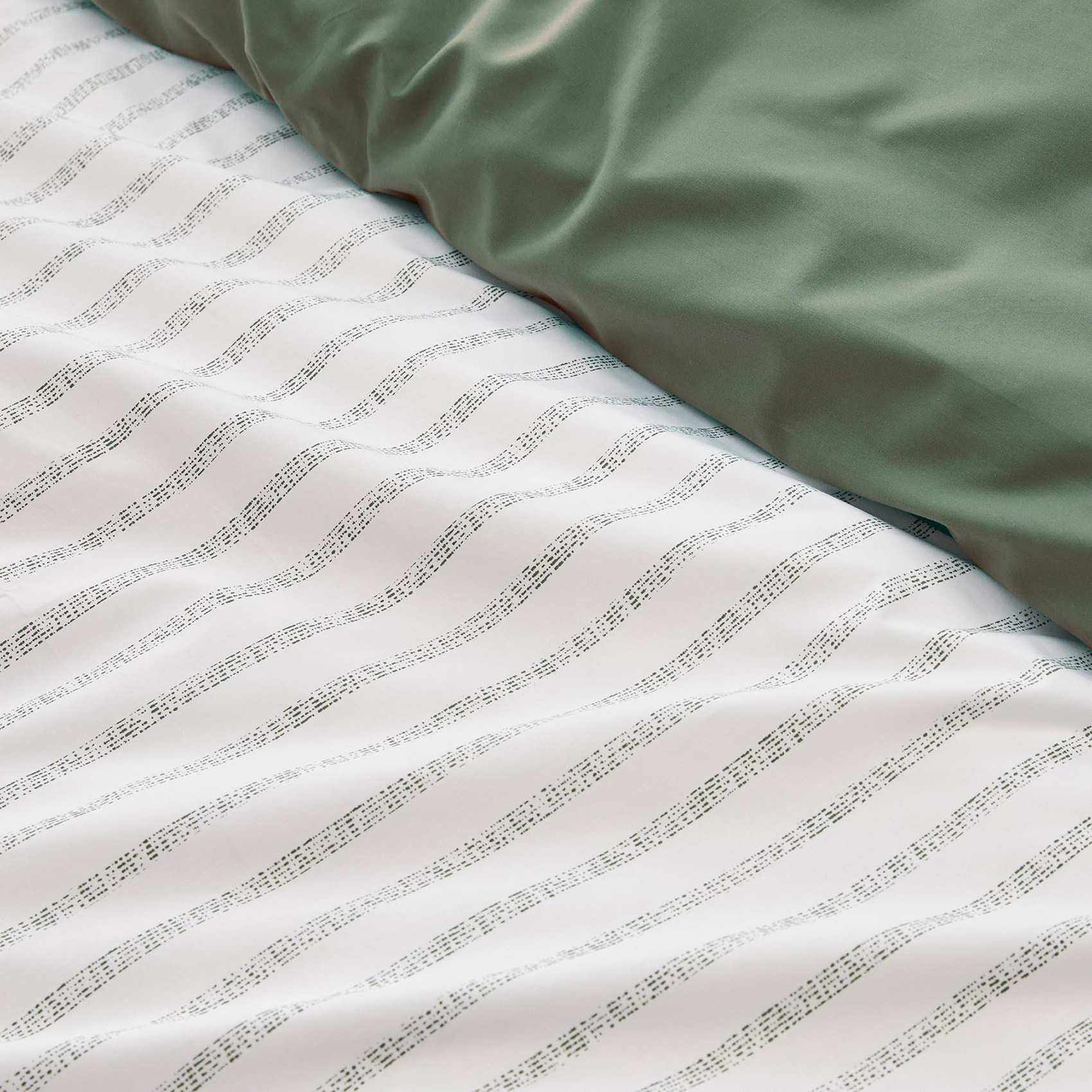 Parure de couette en percale de coton à rayures - Vert Olive