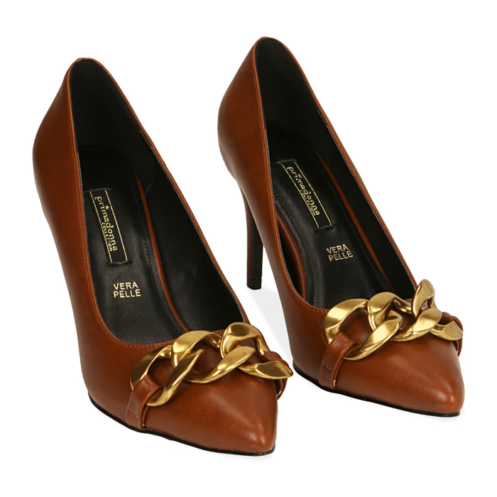 Zapato de tacón coñac, tacón 8 cm.