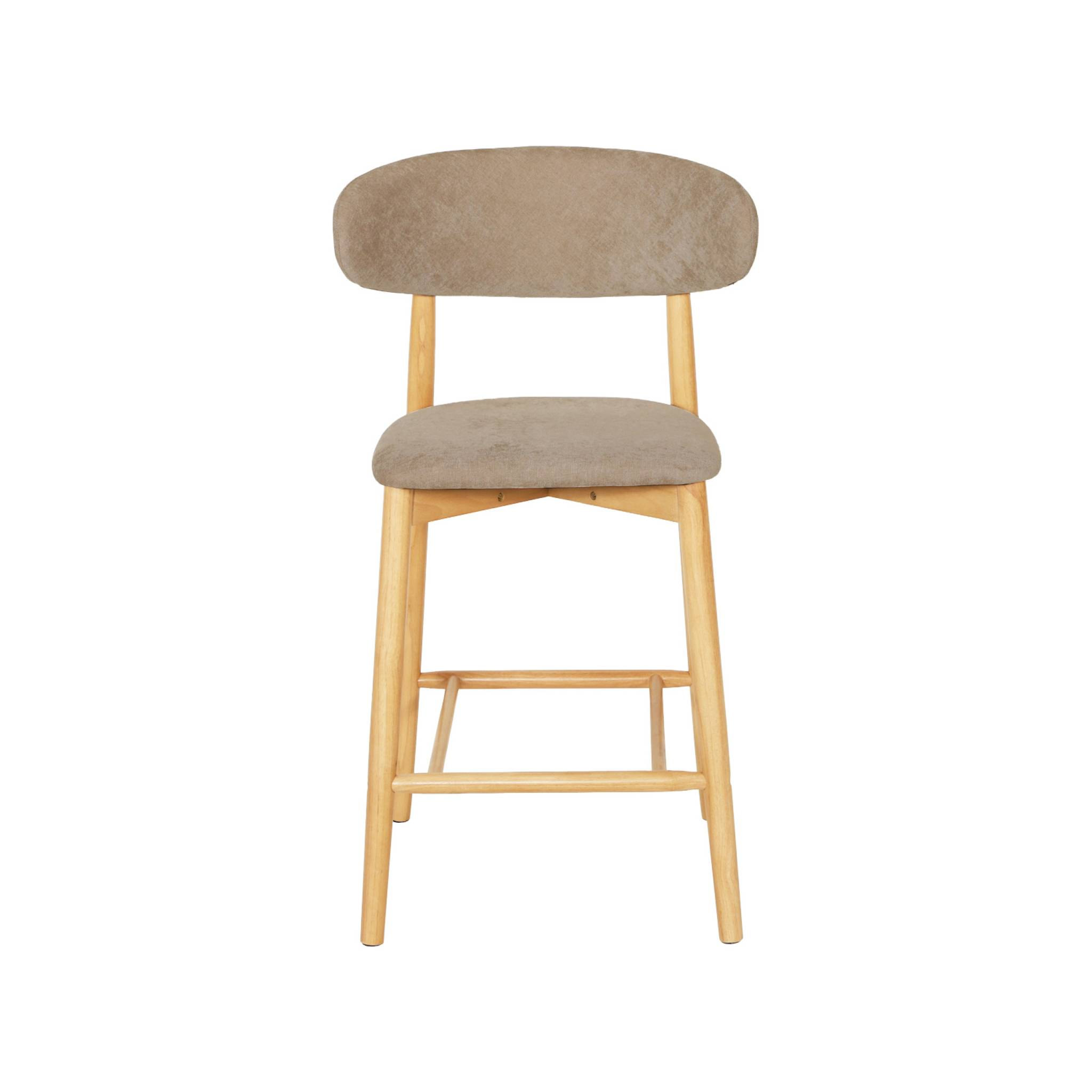Tabouret de bar bois d'hévéa naturel et tissu chenille (lot de 2)  PAOLA