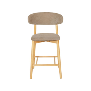 Tabouret de bar bois d'hévéa naturel et tissu chenille (lot de 2)  PAOLA