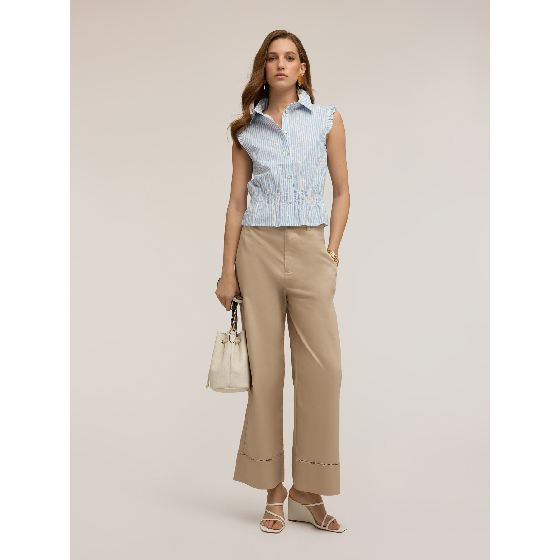 Motivi - Camicia senza maniche in popeline ricamato - Azzurro