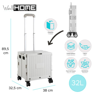 Carrito de almacenaje Plegable 38 × 32,5 × 89,5 cm. con 4 ruedas giratorias de 360º color Gris-32L