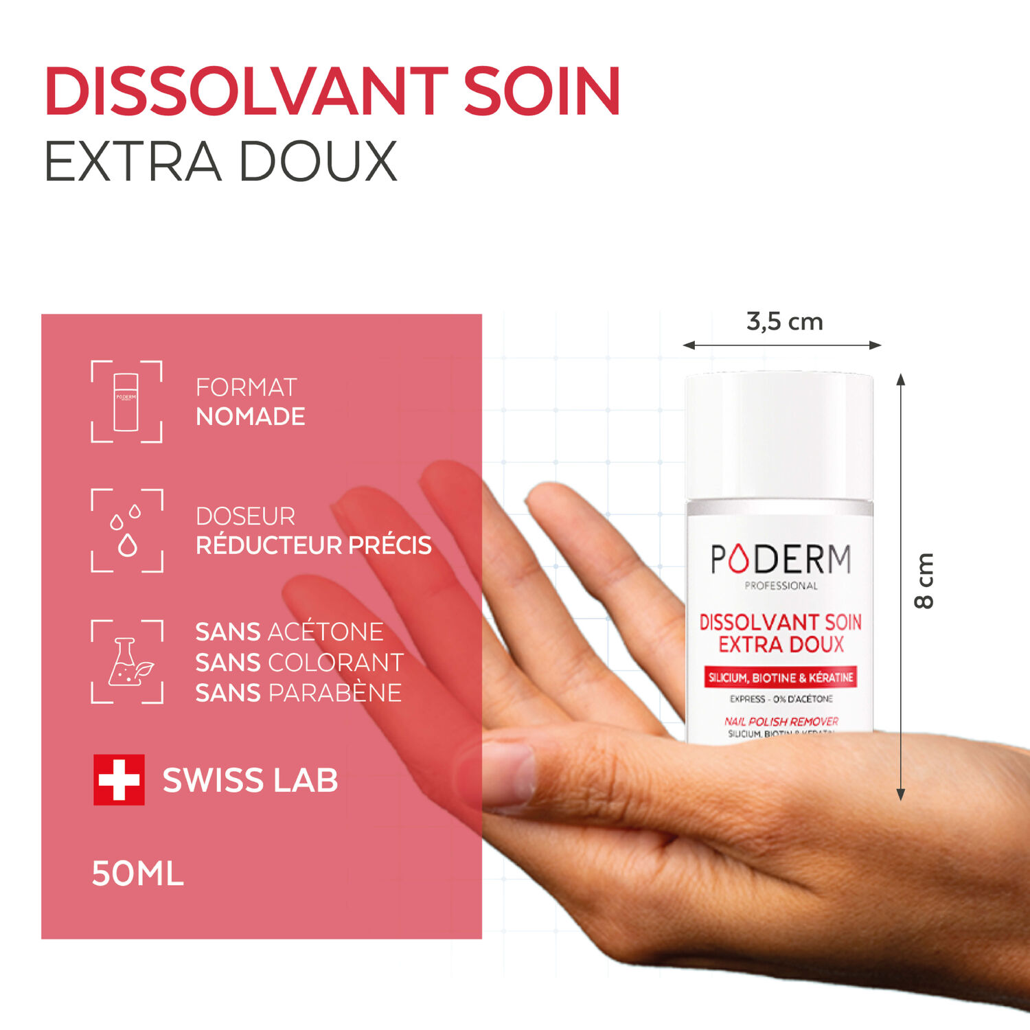 Silicium, Biotine & Kératine - Dissolvant Soin Extra Doux Sans Acétone 50ml