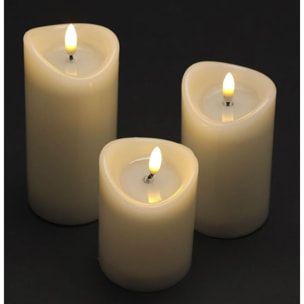 juego de 3 velas led con efecto gelatina en color marfil y tamaños variados