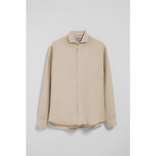 Camicia sabbia in lino tinta in capo con ricamo Rigby Go