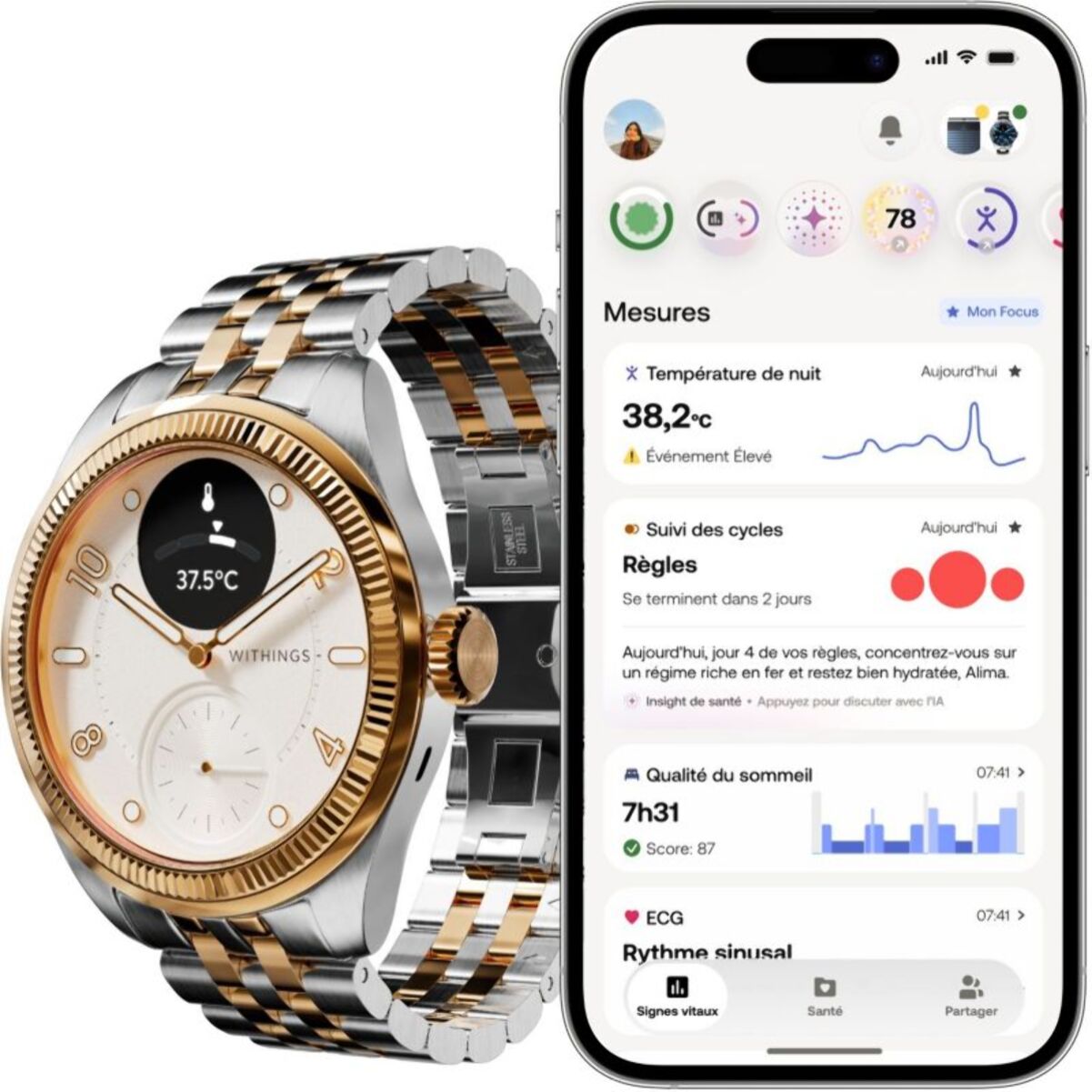Montre santé WITHINGS Scanwatch Nova Brilliant 39mm Gold